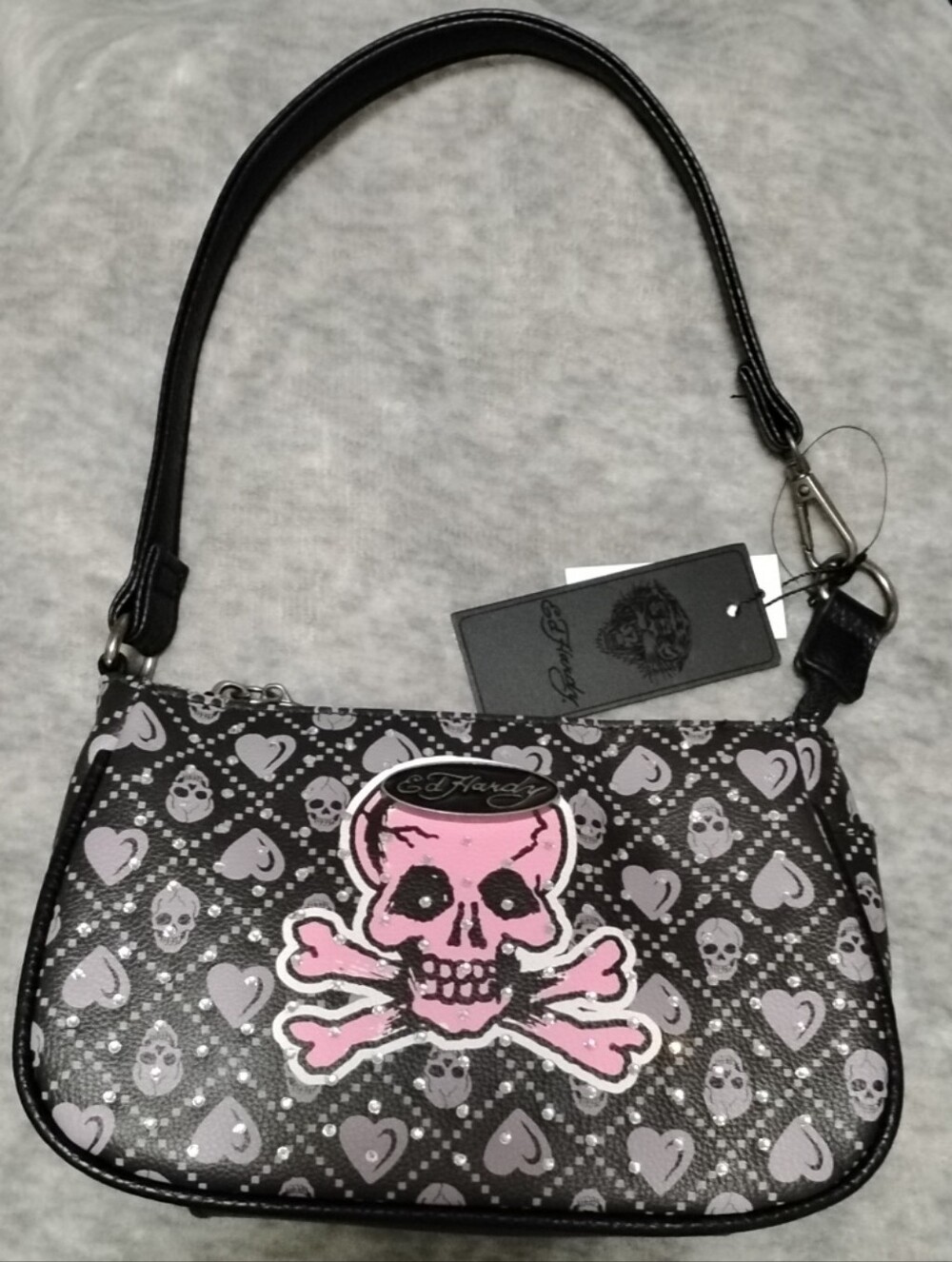 Ed Hardy Black & Pink Skull Crossbones Bag
